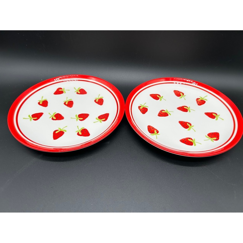 TERRAMOTO Strawberry Summer Ceramic 10.5" Dinner Plates Set of 2 Excellent‎